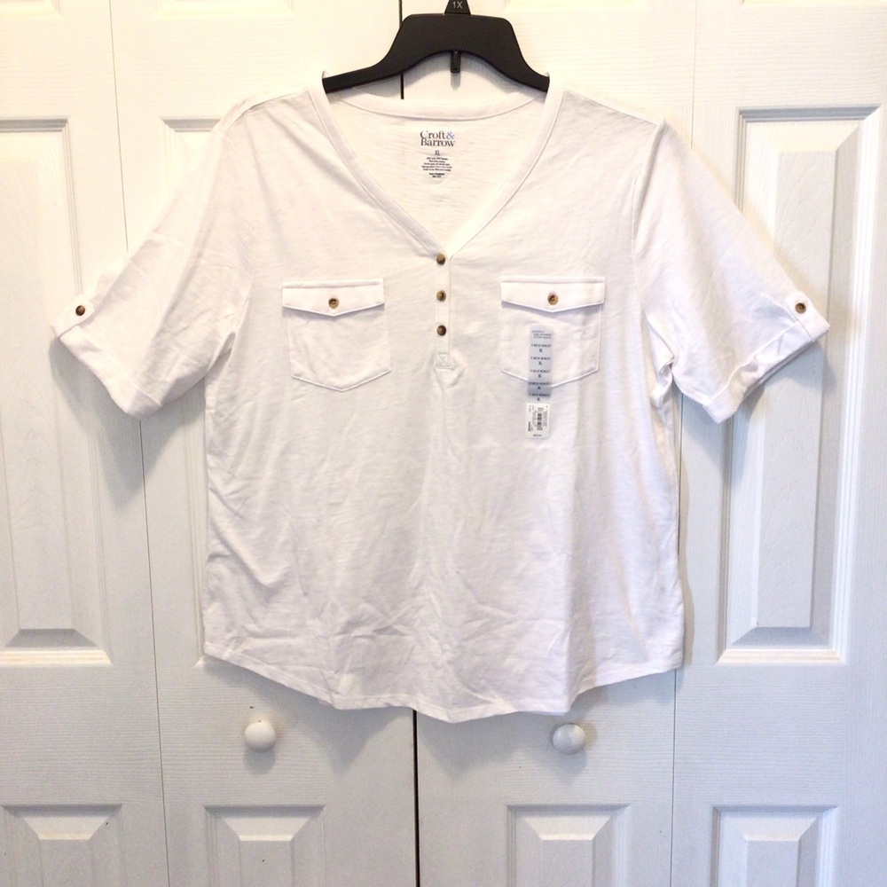 Croft & Barrow Womens White Short Sleeve Utility Henley Top Size XL - Picture 2 of 8